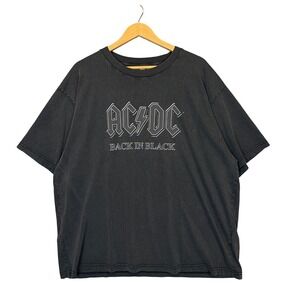 GU AC/DC Back in Black T-Shirt Mens 3XL Faded Black Cotton Boxy Rock Streetwear